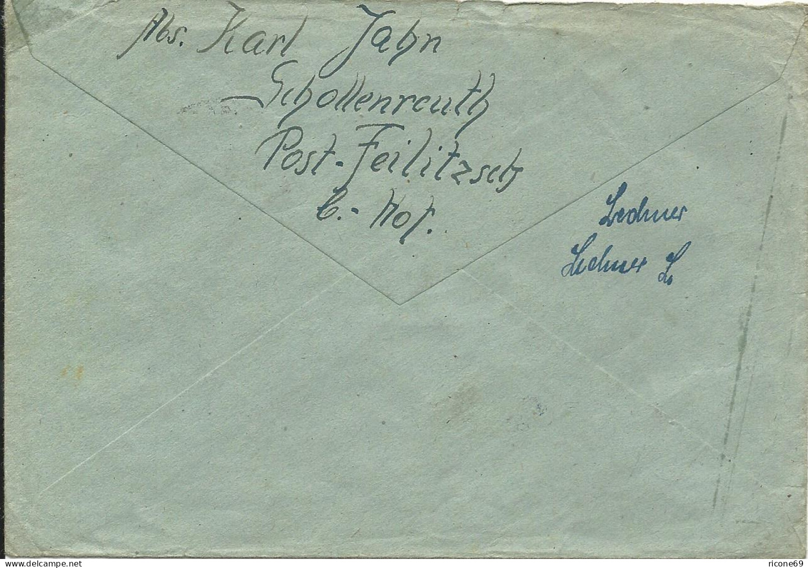 1945, Gebühr Bezahlt Hof (Saale) Auf Brief V. Schollenreuth Post Feilitzsch - Otros & Sin Clasificación