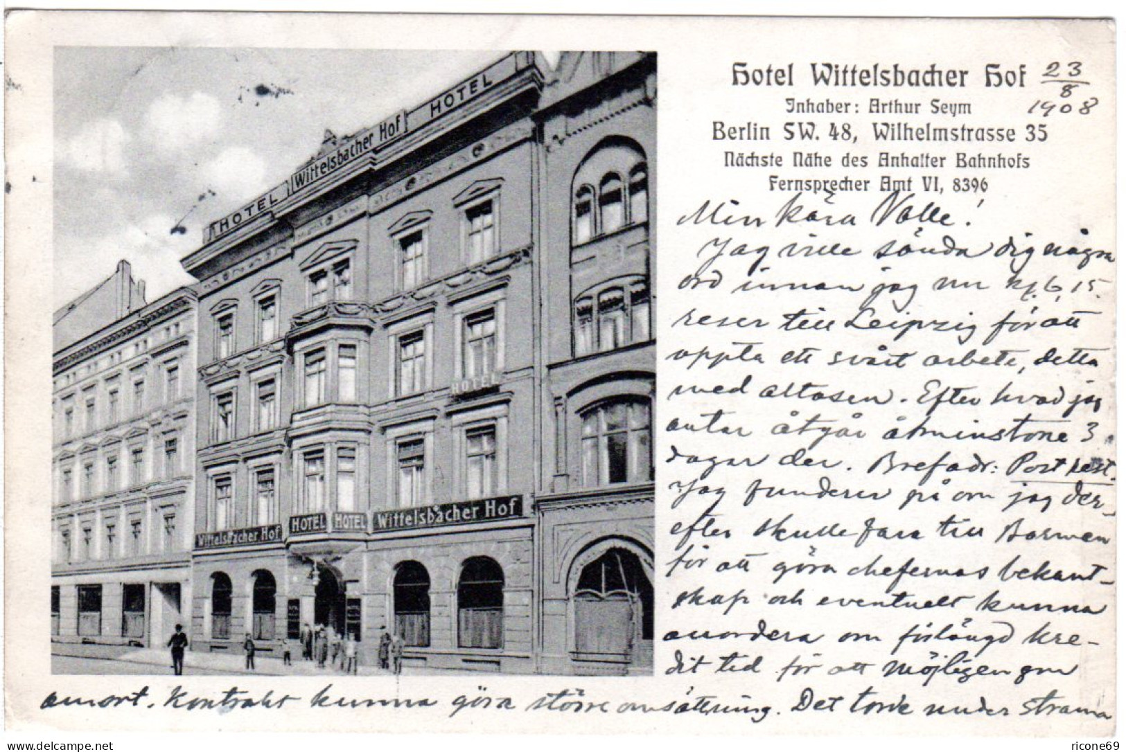 Berlin, Hotel Wittelsbacherhof M. Personen, 1908 Gebr. Sw-AK - Other & Unclassified