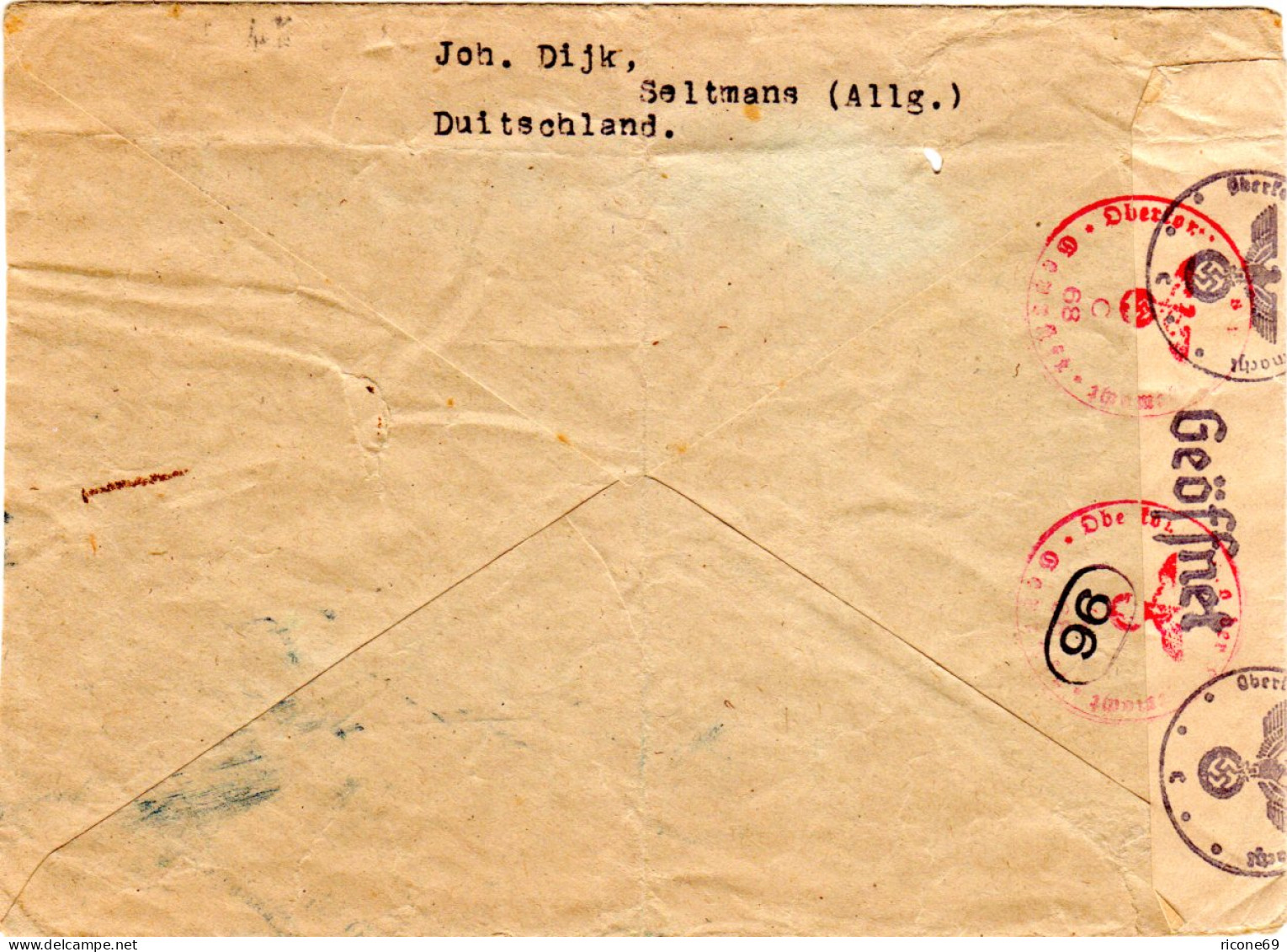 DR 1942, Posthilfstelle SELTMANNS Sibratshofen Auf Zensur Brief V. Kempten N. NL - Lettres & Documents