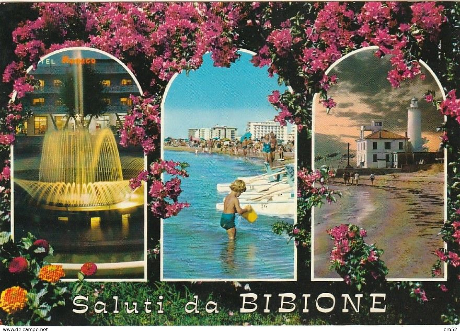 SALUTI DA BIBIONE VEDUTINE FONTANA LUMINOSA SPIAGGIA FARO NOTTURNO AN 1969 VIAGG - Venezia (Venice)