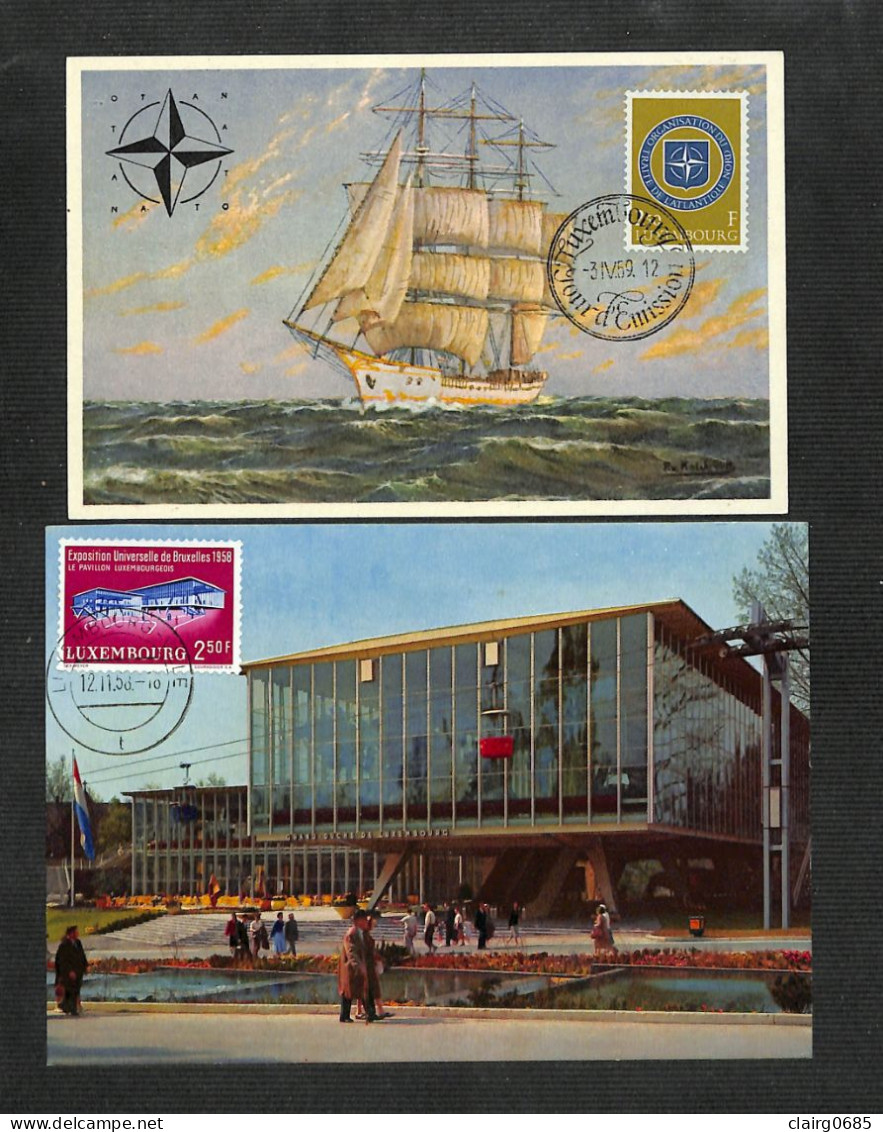 LUXEMBOURG - 2 Cartes MAXIMUM 1958 Et 1959 - Exposition Universelle De Bruxelles 1958 - OTAN - Maximumkarten