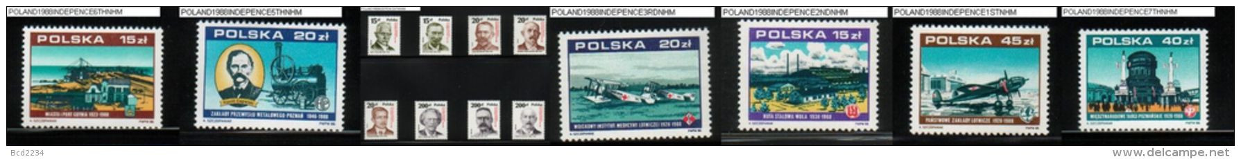 POLAND 1988 70TH ANNIV OF GAINING INDEPENDENCE AFTER WW1 1918-1988 SERIES 1-7 NHM Famous Leaders  History Historical - Unused Stamps