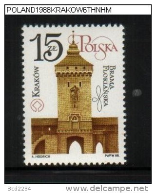 POLAND 1988 RENOVATION OF KRAKOW SERIES 6 UNESCO NHM World Heritage Site Architecture - Unused Stamps