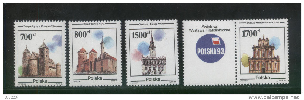 POLAND 1990 HISTORICAL POLISH TOWN ARCHITECTURE SET OF 4 NHM CHURCH CASTLE TOWN HALL POLSKA 93 EXPO - Ungebraucht