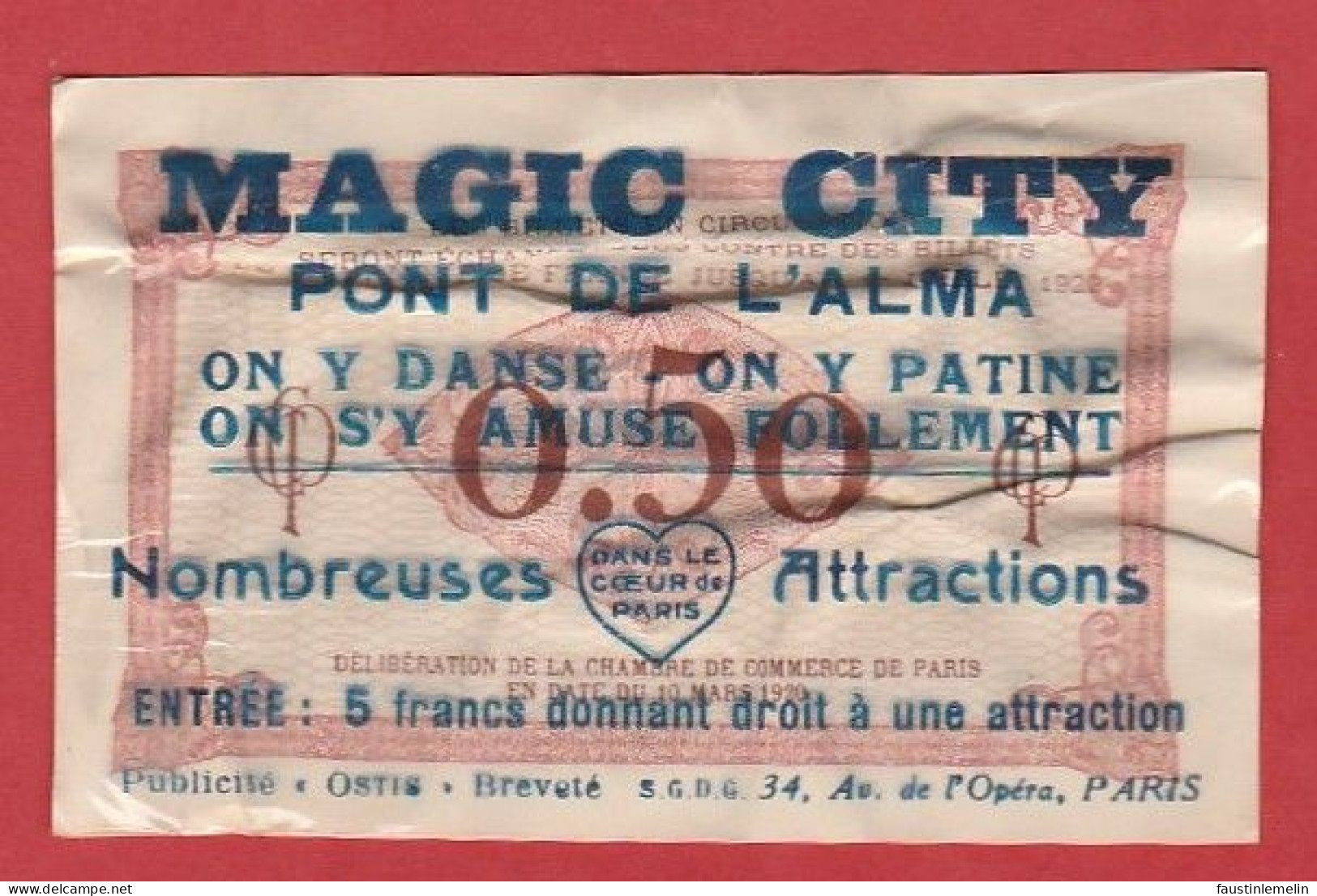 Billet Publicitaire Magic City - Pont De L'Alma - Avec Billet 50 Centimes Chambre De Commerce De Paris - 1920 (Série G9) - Handelskammer