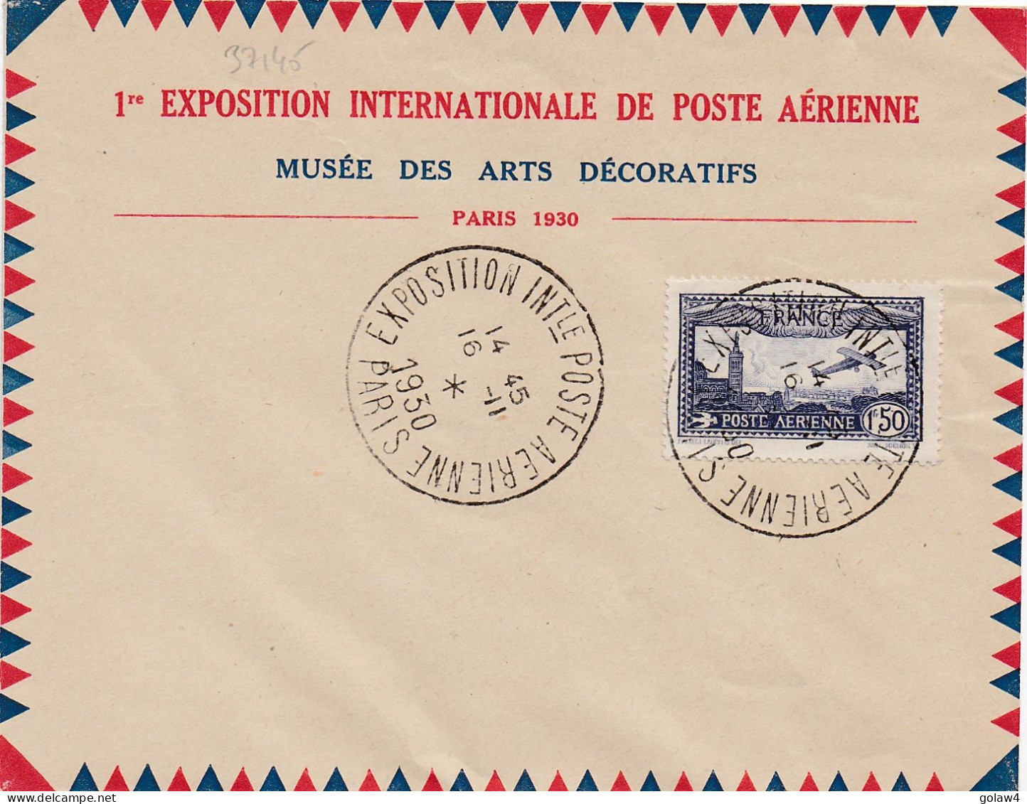 37145# ENVELOPPE MUSEE DES ARTS DECORATIFS Obl EXPOSITION INTERNATIONALE POSTE AERIENNE PARIS 16 Novembre 1930 - Commemorative Postmarks