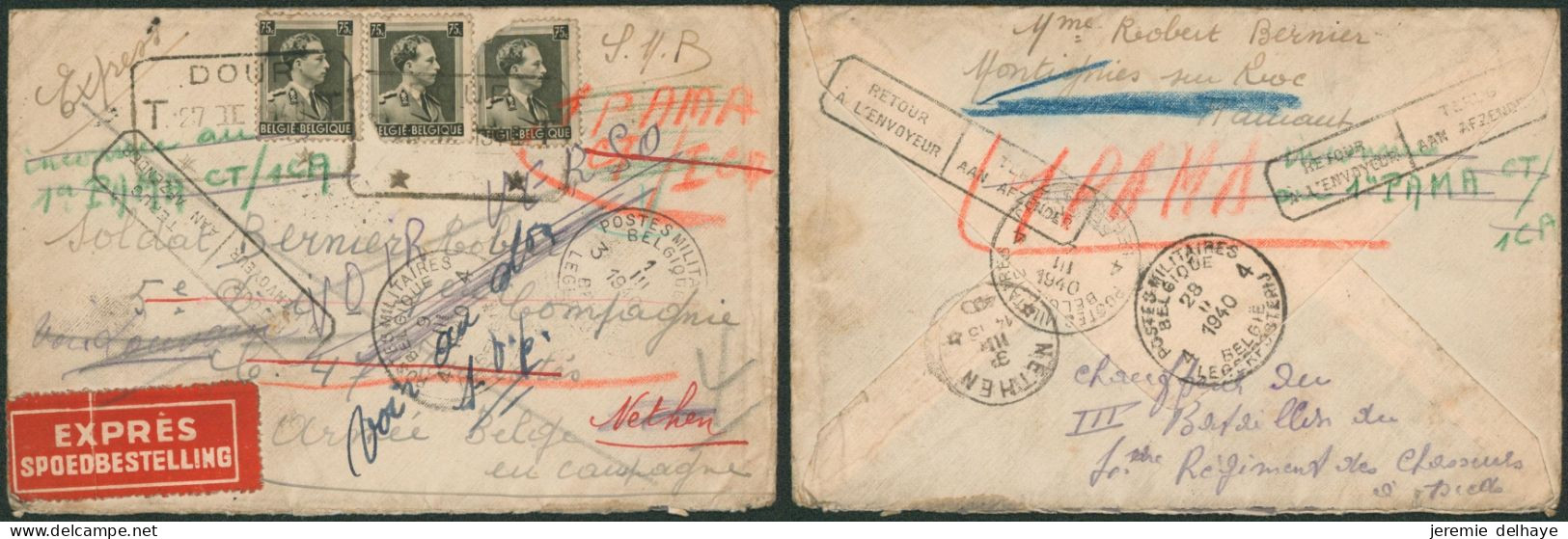 Lettre En S.M.B. Par Expres + N°480 X3 Obl Télégr. "Dour" (1940) > Armée Belge En Campagne, Suivi Nethen / Retour, Terug - Guerra 40 – 45 (Cartas & Documentos)