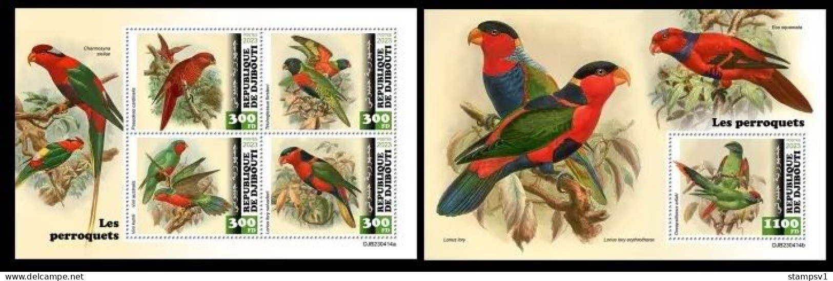Djibouti  2023 Parrots. (414) OFFICIAL ISSUE - Papagayos