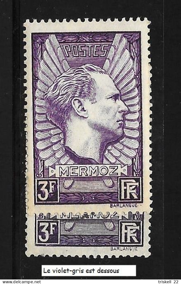 Timbre N° 338b Violet-gris   Jean Mermoz - Used Stamps
