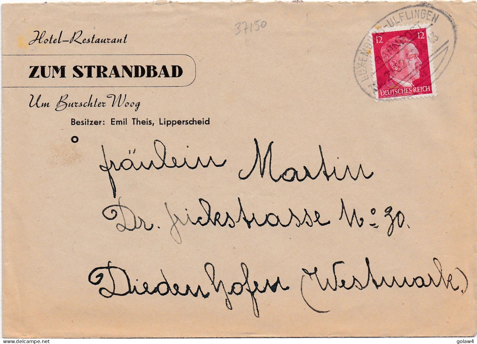 37150# LETTRE De LIPPERSCHEID Obl LUXEMBURG ULFLINGEN BAHNPOST ZUG 2132 1943 AMBULANT Pour THIONVILLE MOSELLE - 1940-1944 Duitse Bezetting