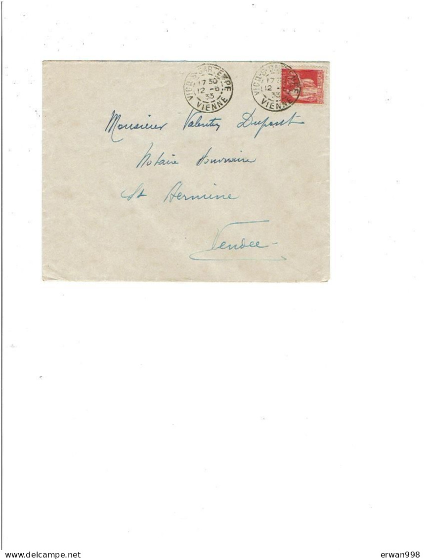 86 VICQ S/ GARTEMPE S/ PAIX 50c Rouge Cachet 12/6/1933 Et En Arrivée 85 St HERMINE   (157) - Cachets Manuels