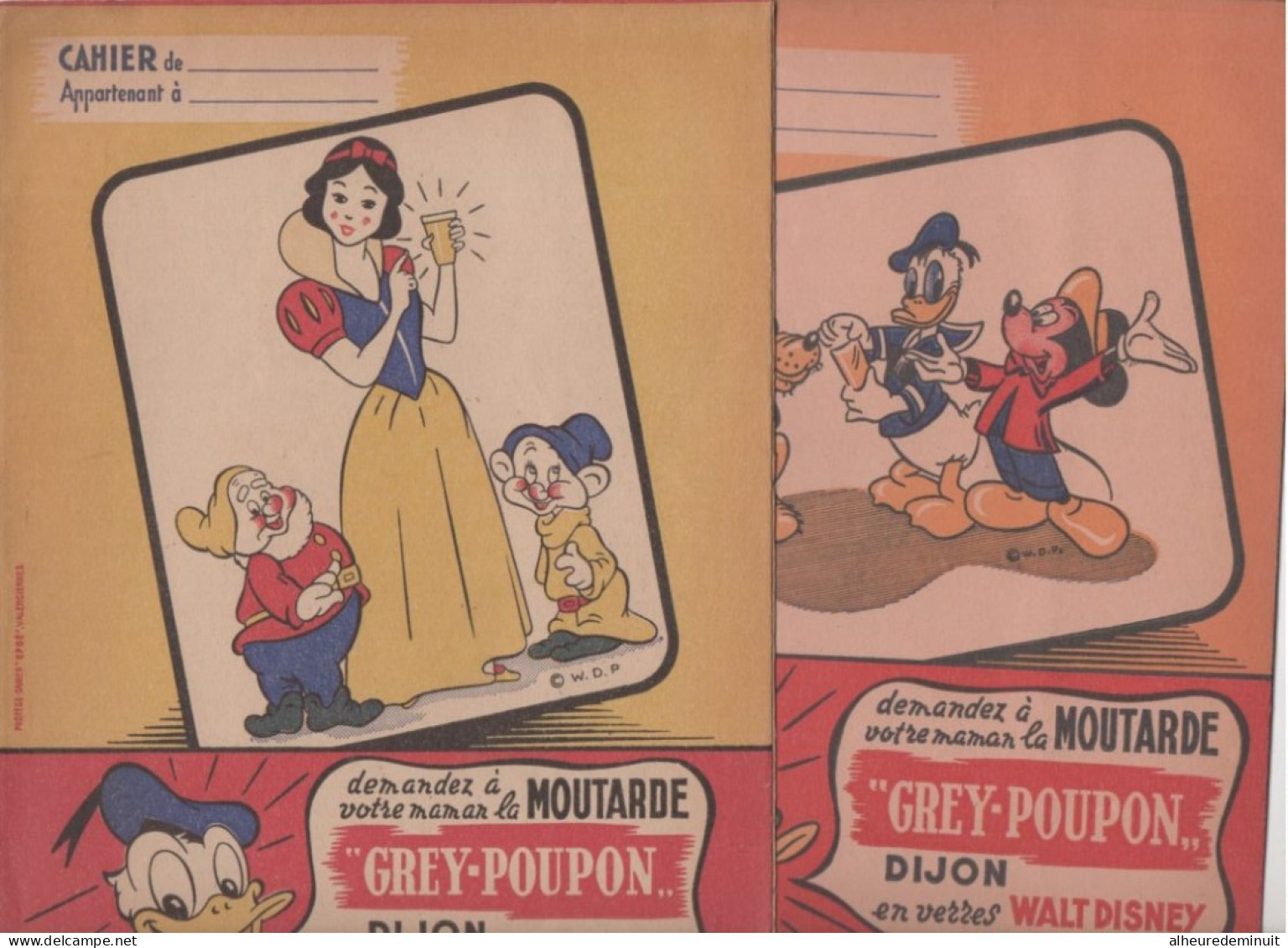 Lot 2 Protège-cahier-GREY_POUPON-WALT DISNEY-BLANCHE NEIGE-DONALD-MICKEY-moutarde DIJON-PLUTO CHIEN - Schutzumschläge