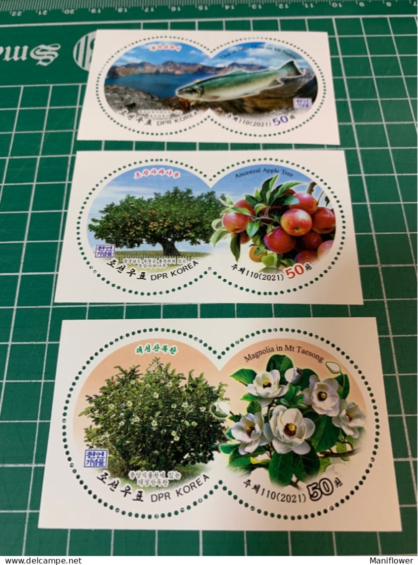 Korea Stamp MNH 2021 Butterfly Natural Monuments Tree Apple Fish Magnolia Perf Special Shapes - Korea (Nord-)