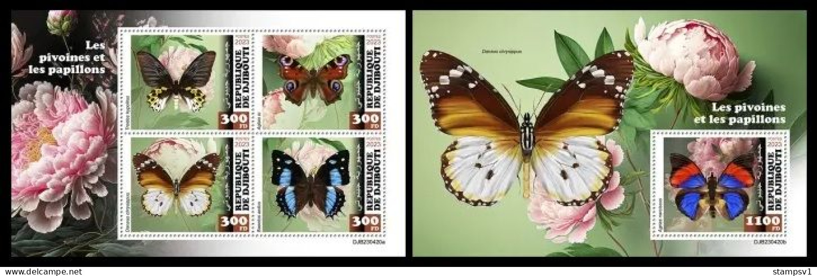 Djibouti  2023 Peonies & Butterflies. (420) OFFICIAL ISSUE - Schmetterlinge