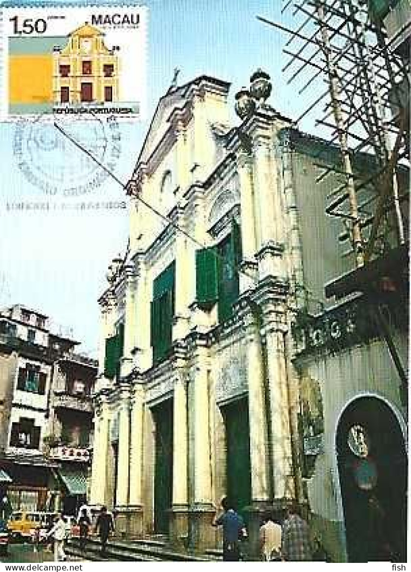 Macau & Maximun Card, View Of São Domingos Church, Macau 1983 (16) - Churches & Cathedrals