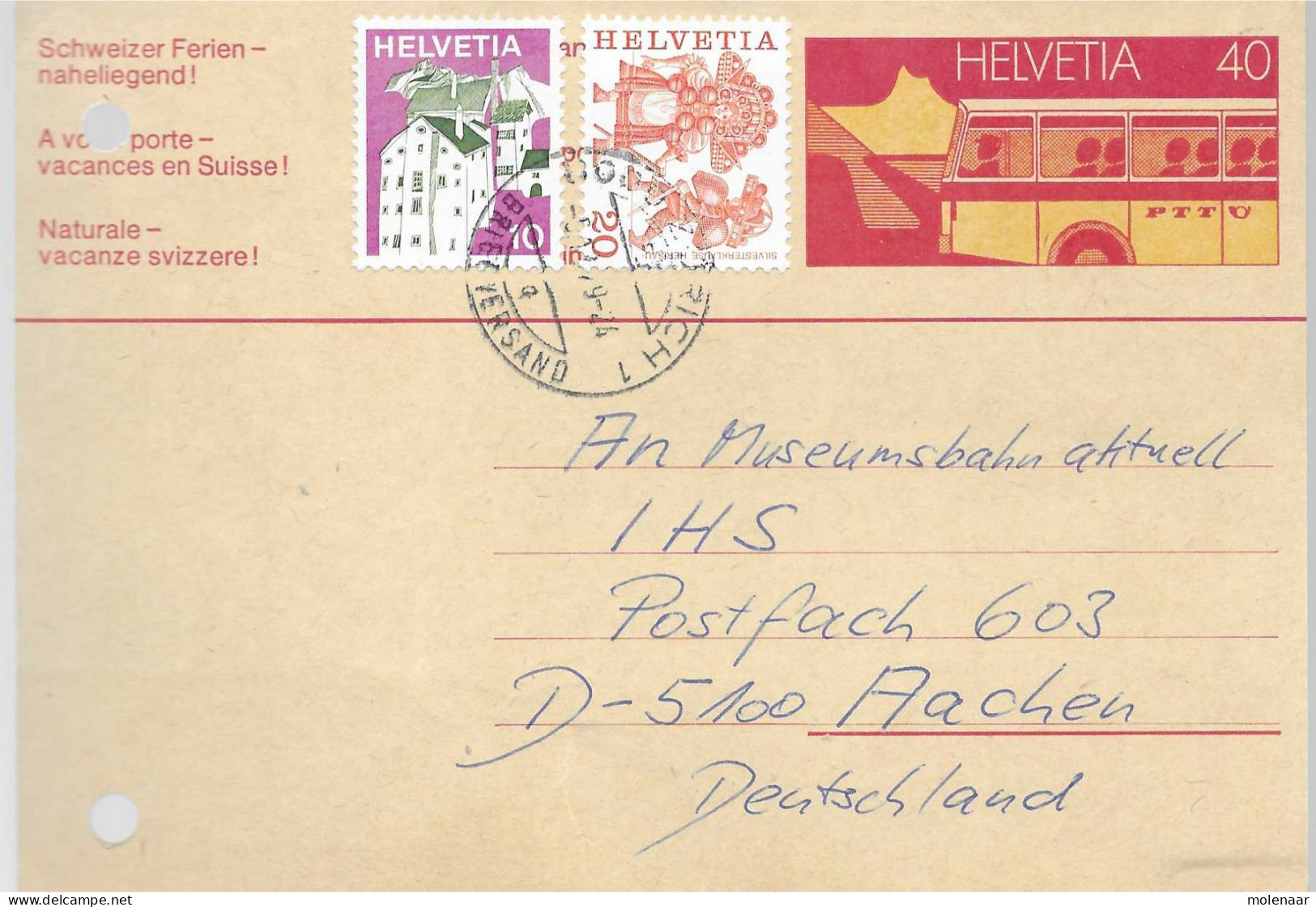 Postzegels > Europa > Zwitserland >  Briefkaart Met Bijfrankering  (17619) - Interi Postali