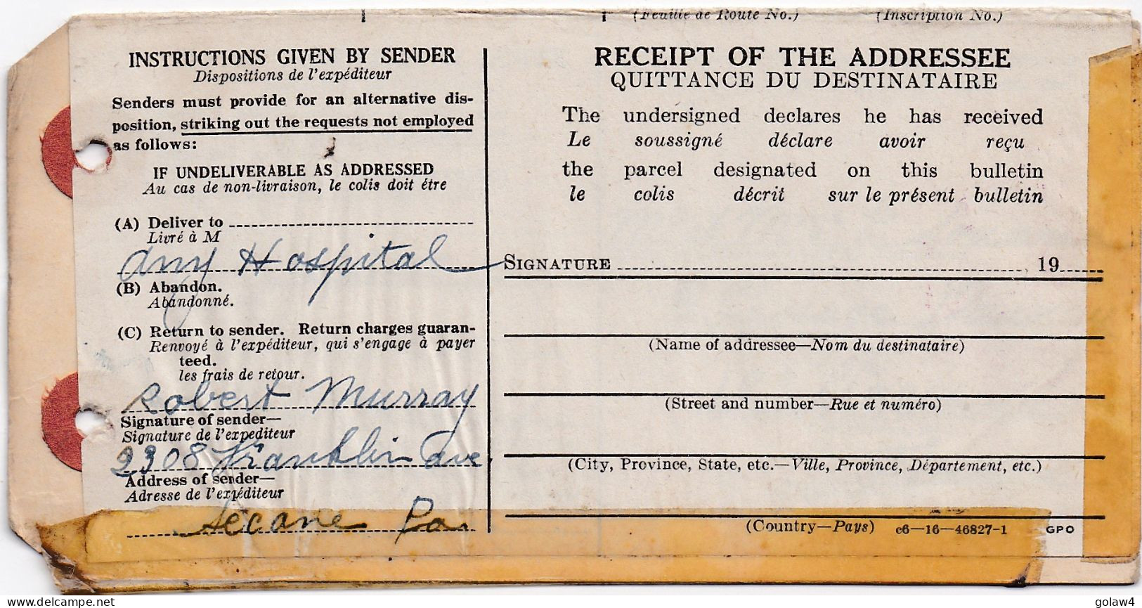 37158# DISPATCH NOTE BULLETIN EXPEDITION Obl SECANE PA PENNSYLVANIE 1947 - Cartas & Documentos