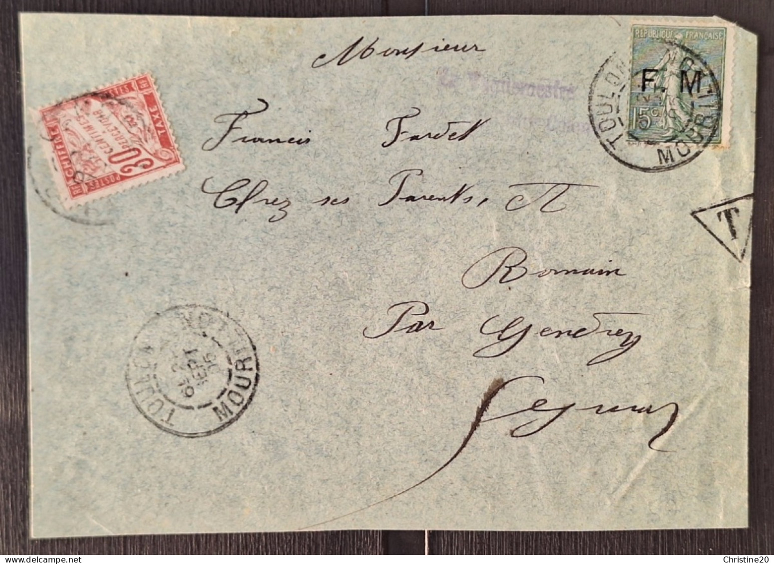 France 1901/04 Fm3 + Taxe N°33 Sur Devant Lettre TB - Military Postage Stamps