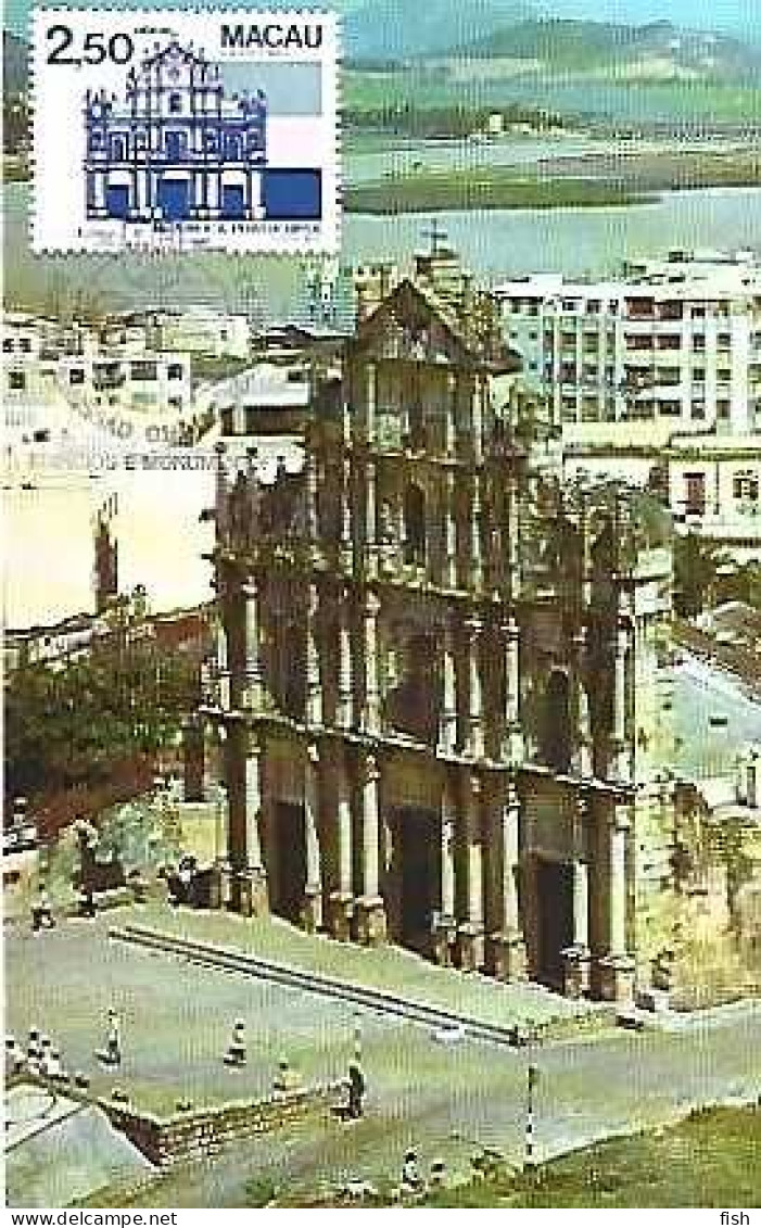 Macau & Maximun Card, View Of São Paulo Church, Macau 1983 (1002) - Kirchen U. Kathedralen