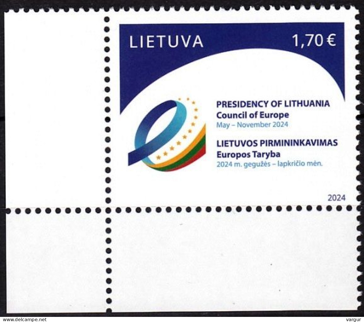 LITHUANIA 2024-04 EUROPA: Presidency In Council Of Europe. Flag. CORNER, MNH - Europäischer Gedanke