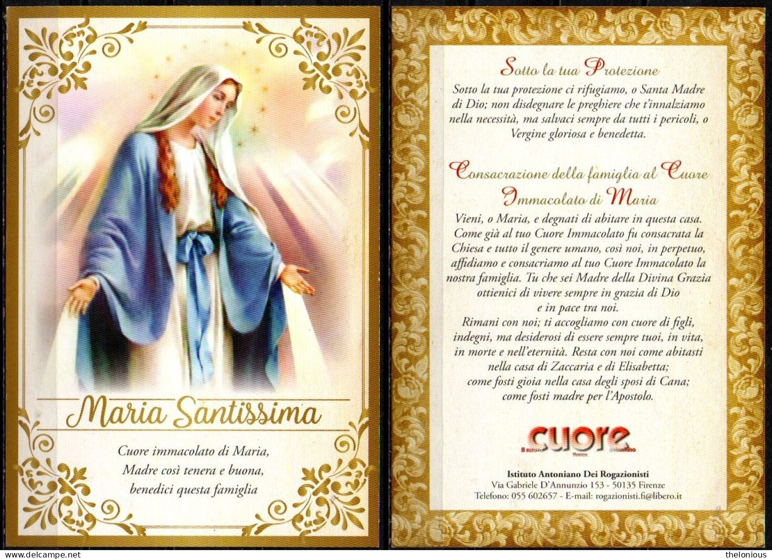 * Santino - Maria Santissima, Cuore Immacolato Di Maria - Images Religieuses