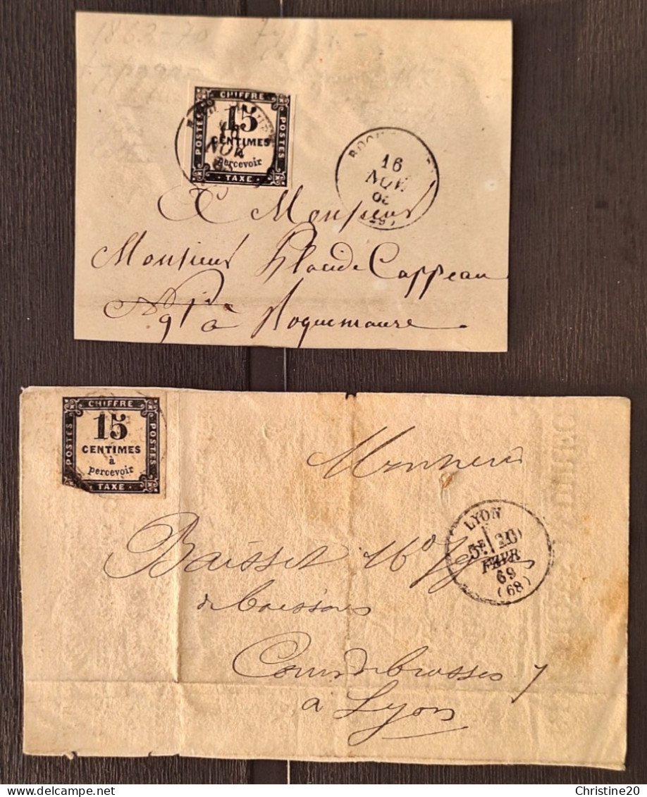 France 1863 Taxe °3B  2 Exemplaires Sur Fgt Touchés - 1859-1959 Covers & Documents