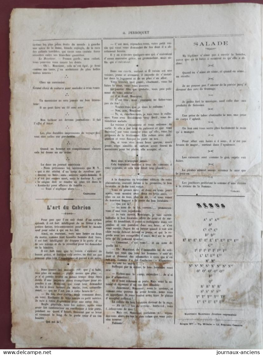 1878 Augusto GROSSI ( 1835 - 1919 ) - Revue " LE PERROQUET " - RUSSIE - TURQUIE - POLOGNE - NIHILISTE - ANGLETERRE