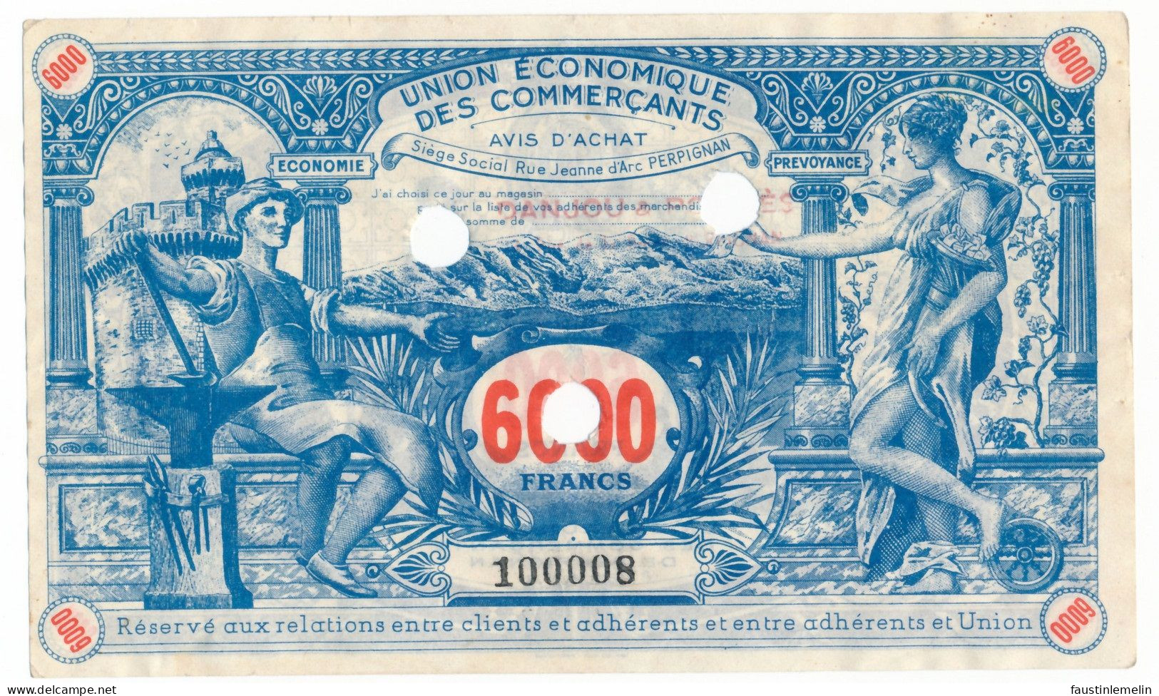 PERPIGNAN // UNION ECONOMIQUE DES COMMERCANTS // Bon De 6000 Francs - Notgeld