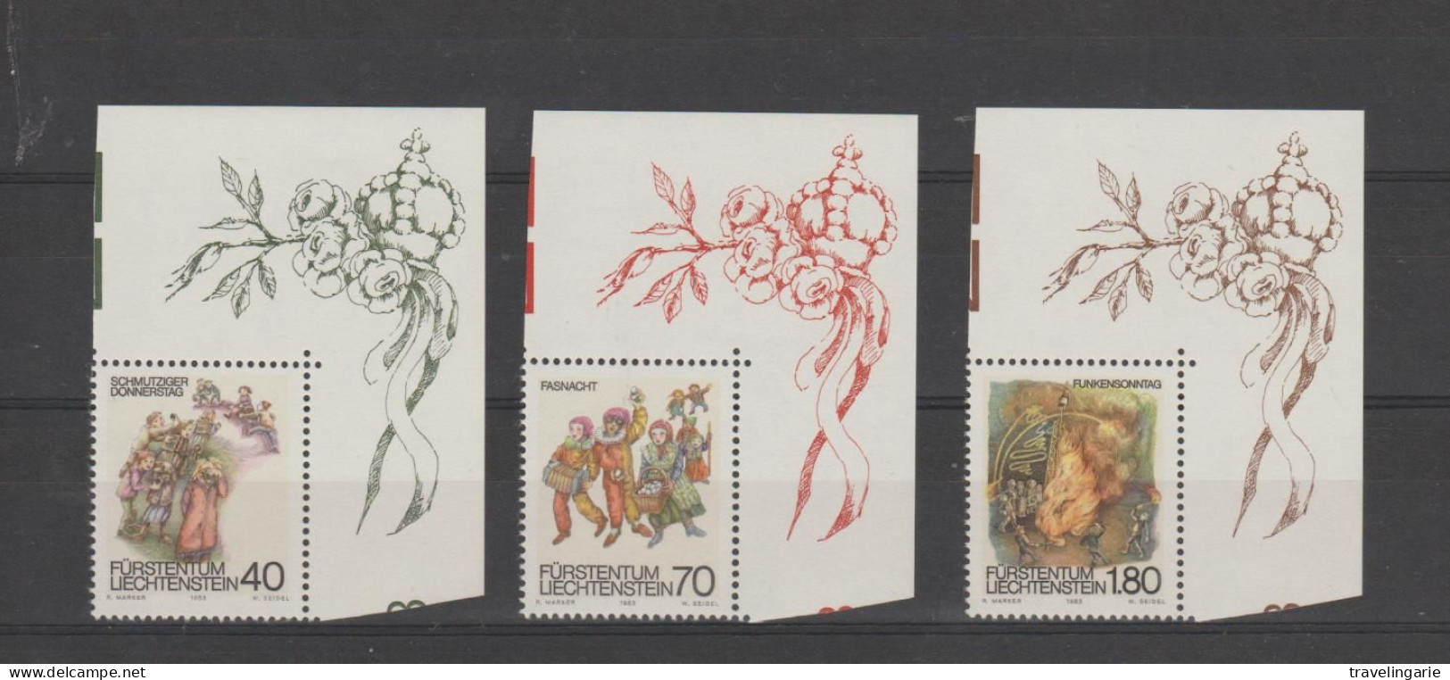 Liechtenstein 1983 Folklore - Carnaval Corner Pieces ** MNH - Unused Stamps