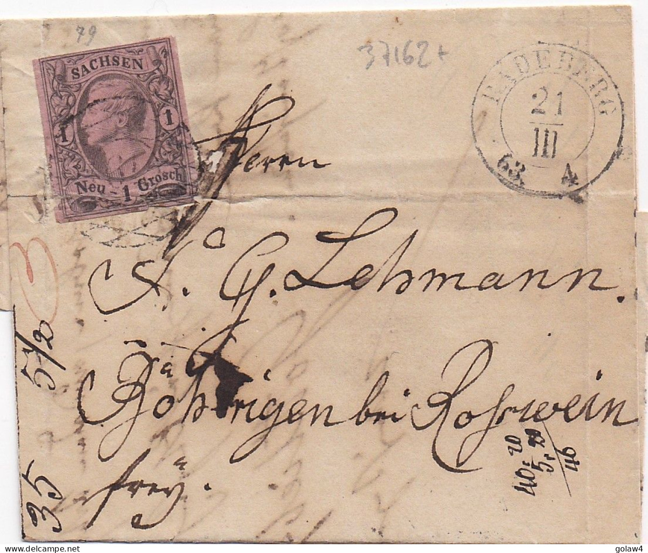 37162# SAXE SACHSEN LETTRE Obl RADEBERG 1863 - Saxe