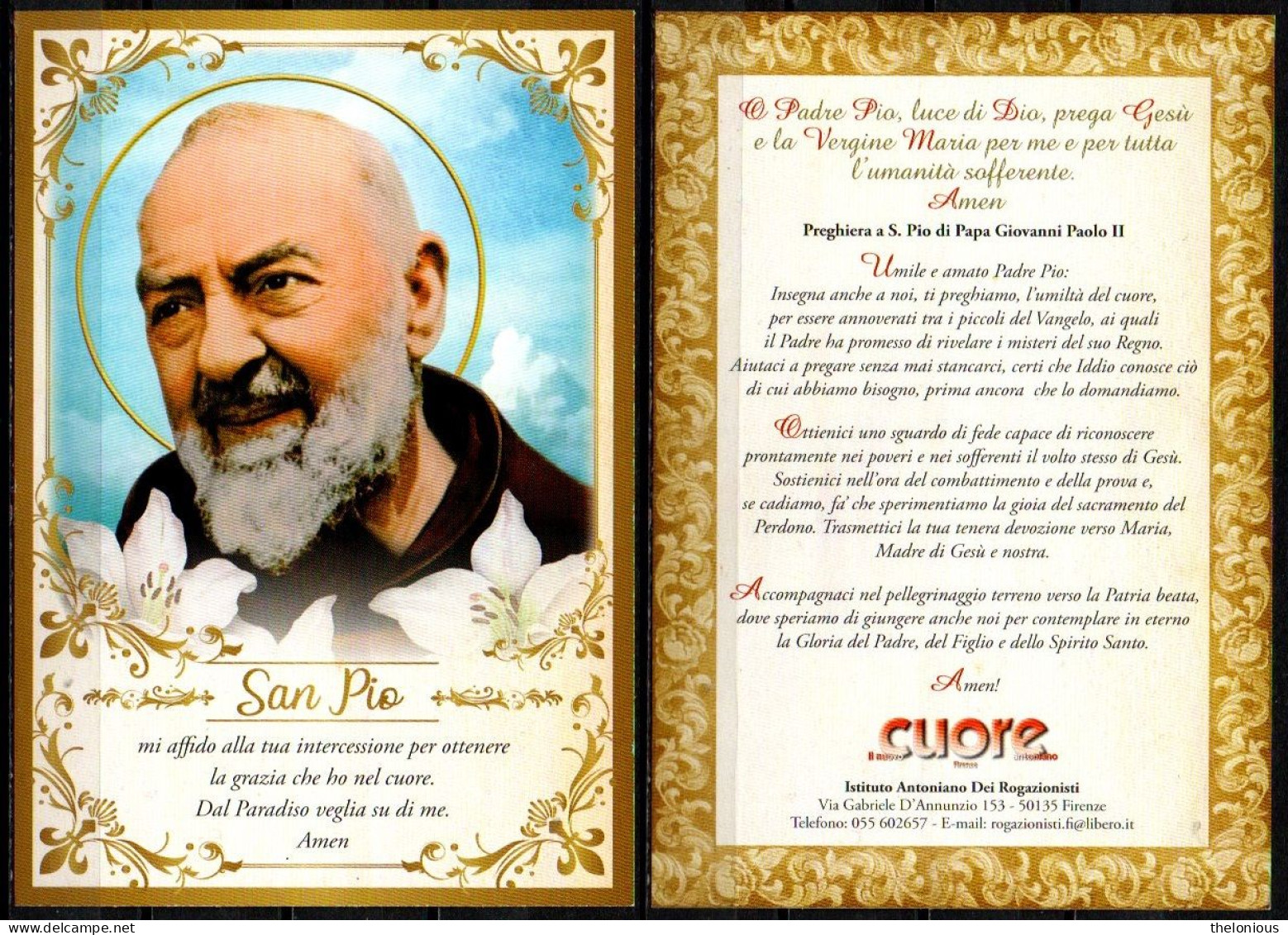 * Santino - San Pio - Padre Pio - Preghiera Di Papa Giovanni Paolo II - Andachtsbilder