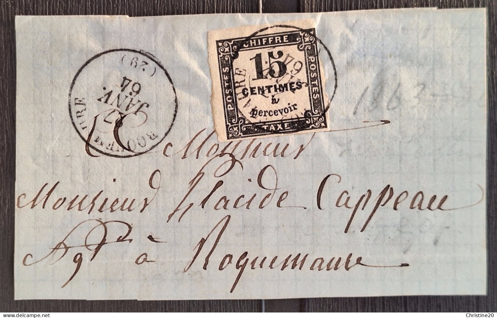 France 1863 Taxe °3B  Ob Sur Fgt TB - 1859-1959 Briefe & Dokumente