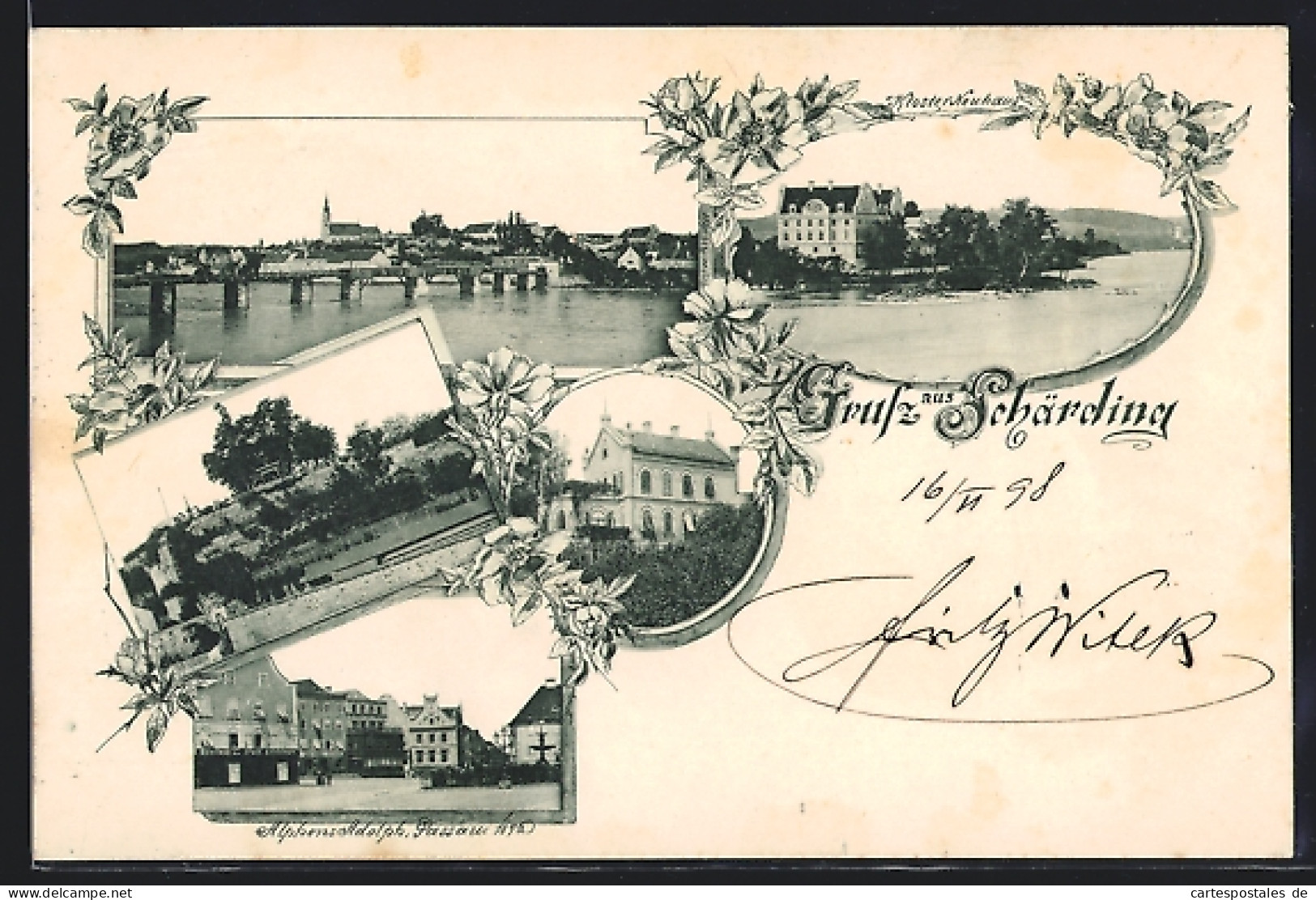 AK Schärding, Kloster Neuhaus, Brücke, Häuserpartie  - Other & Unclassified