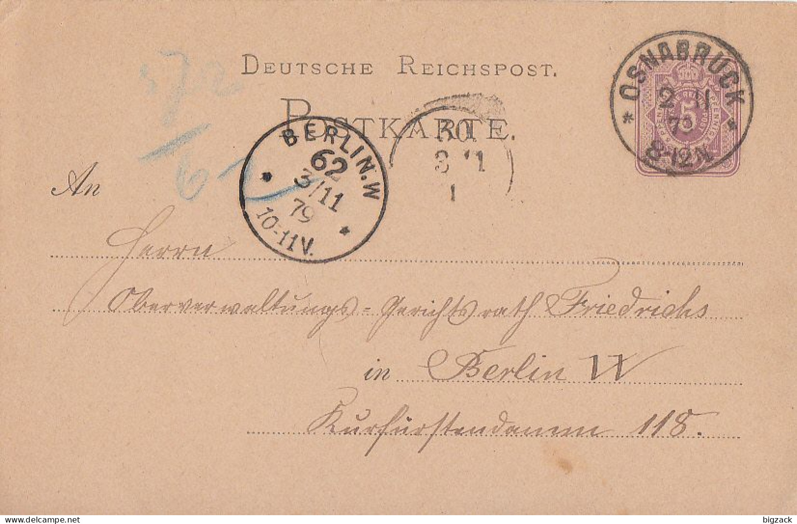 DR Ganzsache K1 Osnabrück 2.11.79gel. Nach K1 Berlin.N.W 62  3.11.79 - Lettres & Documents