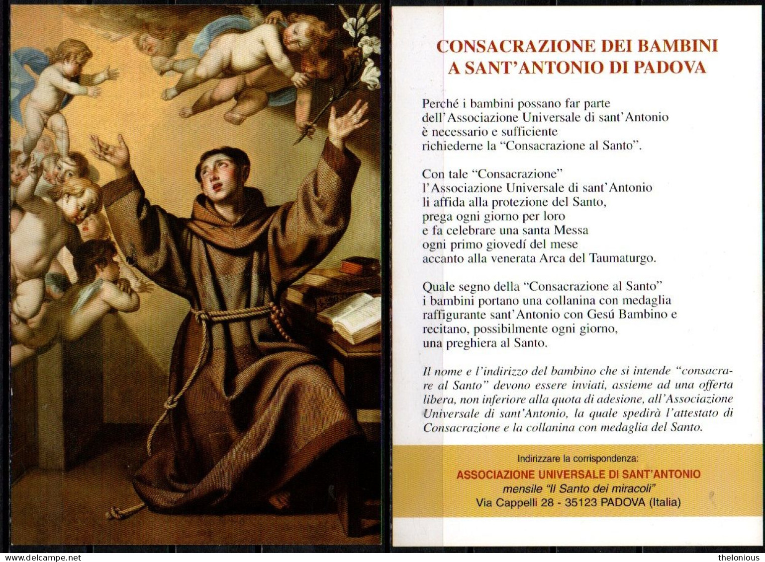 * Santino - Consacrazione Dei Bambini A Sant Antonio Da Padova - Images Religieuses