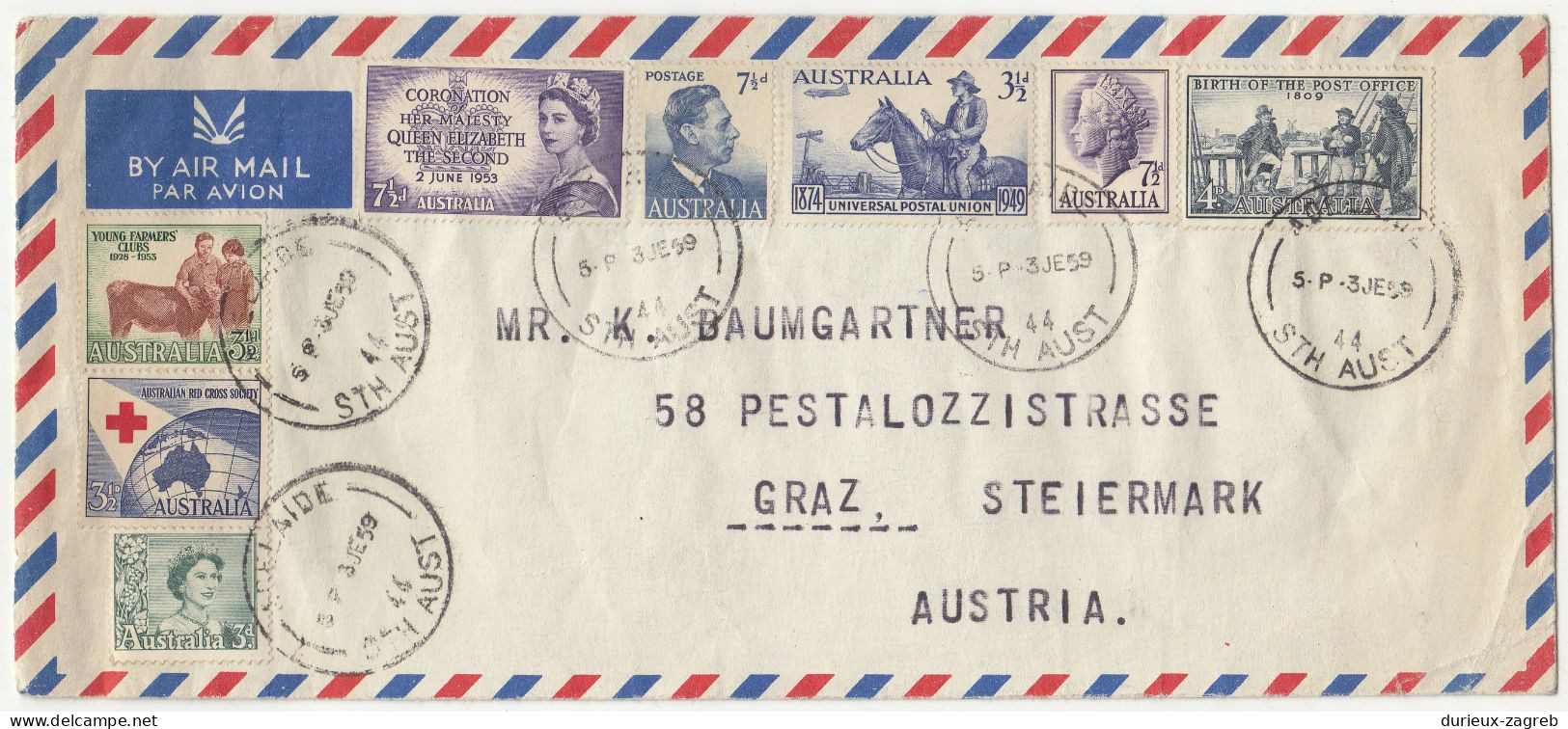 Australia Multifranked Letter Cover Posted 1959 Austrian Consulate Adelaide To Austria 240510 - Briefe U. Dokumente