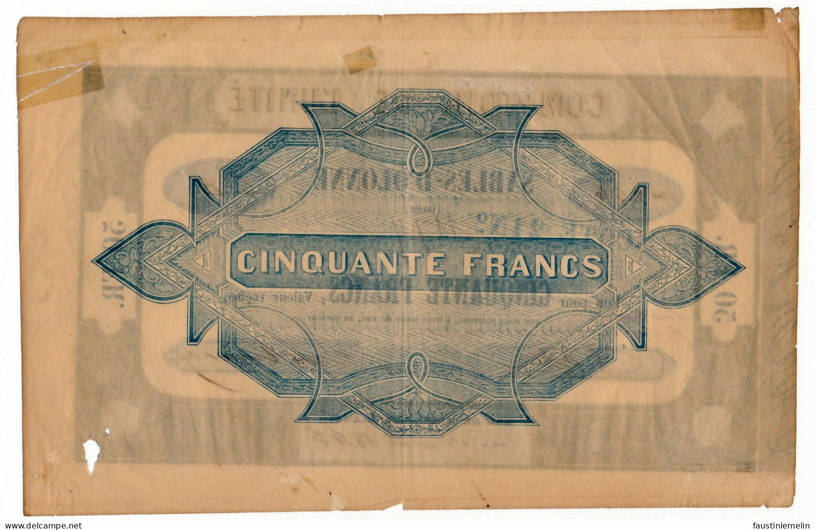 1846 // SABLES-D'OLONNE // COMPTOIR DE L'UNITE // Bon Pour Cinquante Francs - Bons & Nécessité