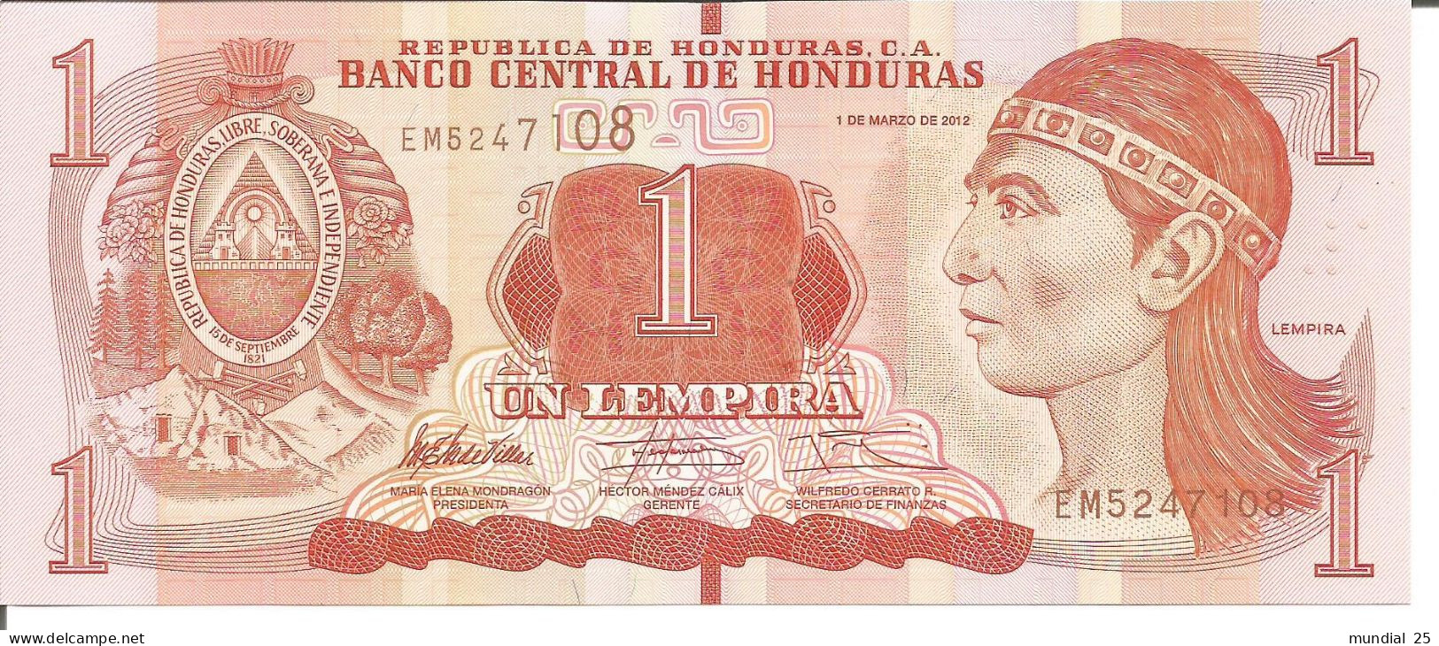 2 HONDURAS NOTES 1 LEMPIRA 01/03/2012 - Honduras