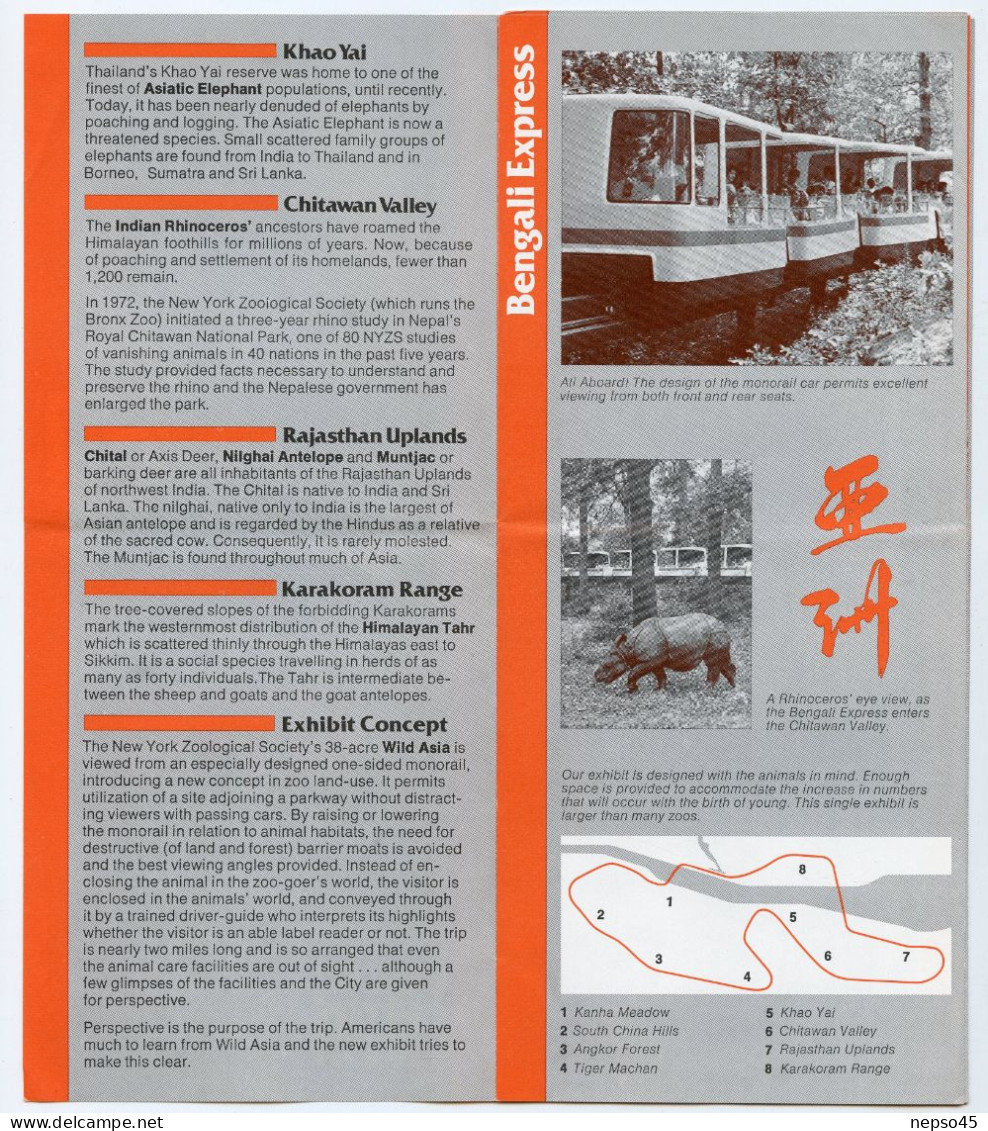 Dépliant Touristique.Amérique New York Wild Asia.Bronx Zoo.Kanha Meadow.south China Hills.Angkor Forest.Tiger Machan. - Toeristische Brochures