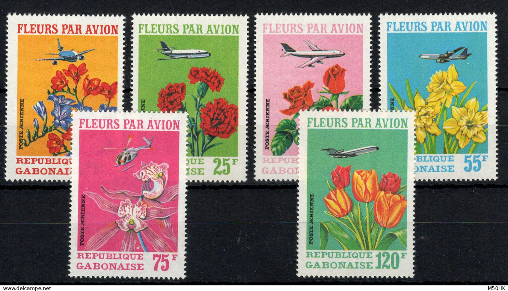 Gabon - YV PA 112 à 117 N** MNH Luxe Complète , Fleurs Par Avion - Gabon