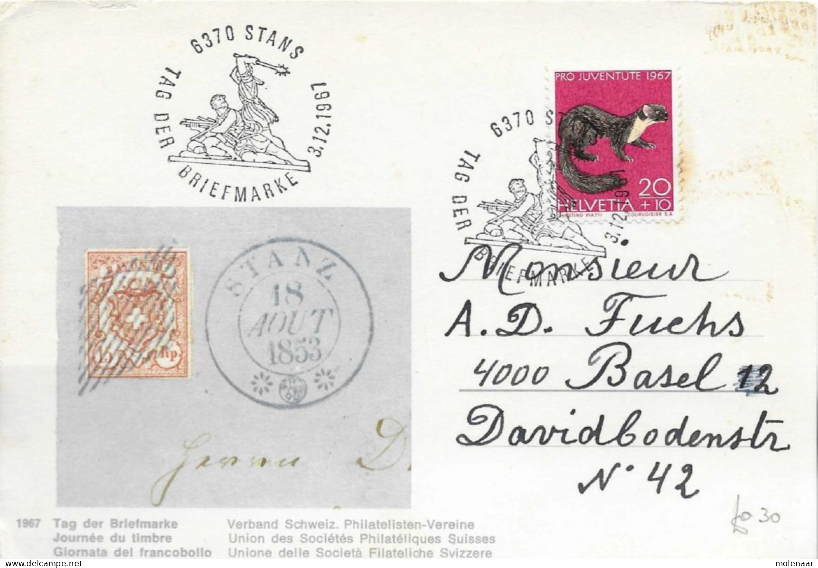 Postzegels > Europa > Zwitserland >kaart Uit 1967 Met No. 861 (17624) - Lettres & Documents