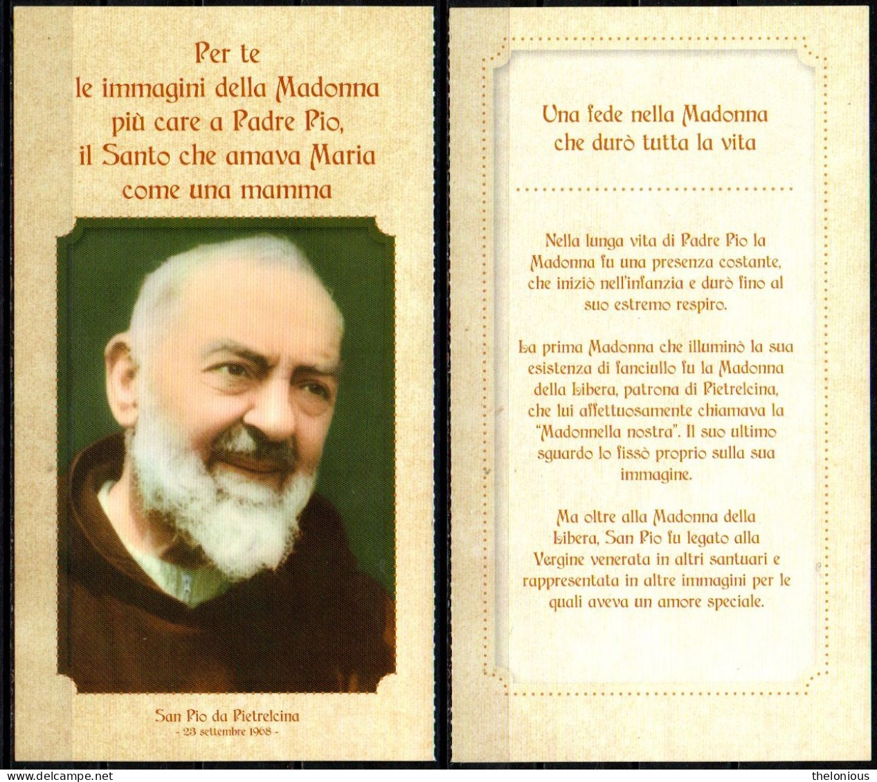 * Santino - Padre Pio - San Pio Da Pietrelcina - 23 Settembre 1968 - Images Religieuses