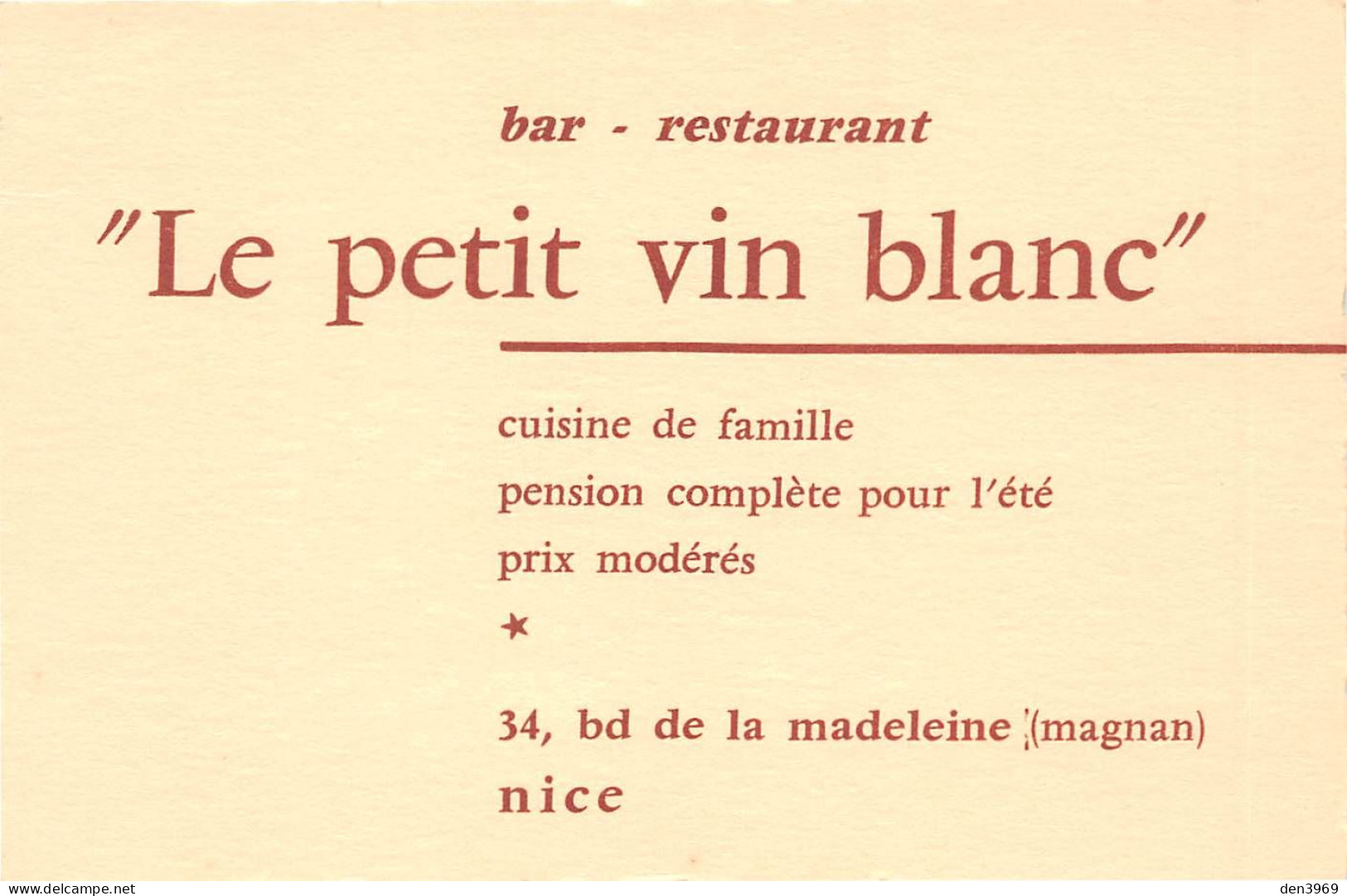NICE (Alpes-Maritimes) - Bar-Restaurant Le Petit Vin Blanc, 34 Bld De La Madeleine - Photo + Carte Visite (3 Scans) - Cafés, Hôtels, Restaurants