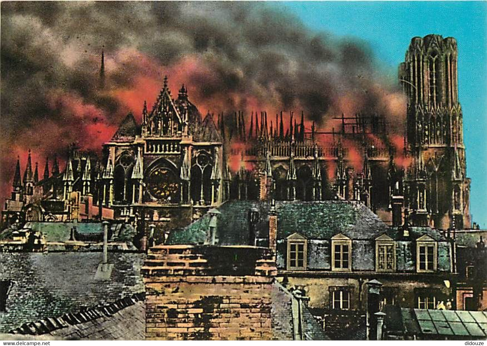 51 - Reims - Cathédrale Notre Dame - La Cathédrale Pendant L'incendie Du 19 Septembre 1914 (d'après Une Photographie Aut - Reims