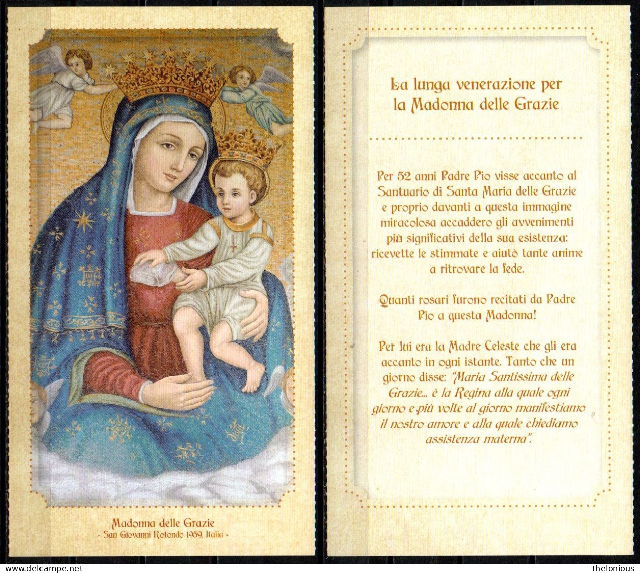 * Santino - Madonna Delle Grazie - San Giovanni Rotondo 1959, Italia - Images Religieuses