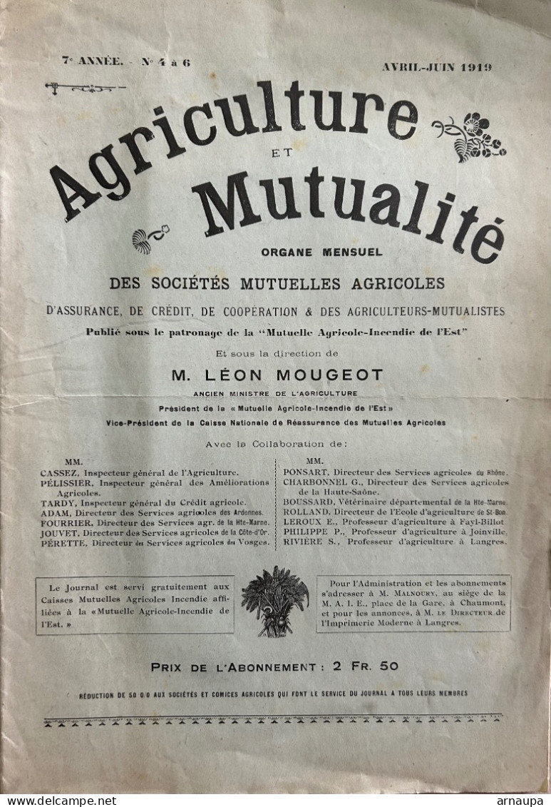 Revue Agriculture Et Mutualité 1919 Mougeot Paysan Rural - Non Classificati