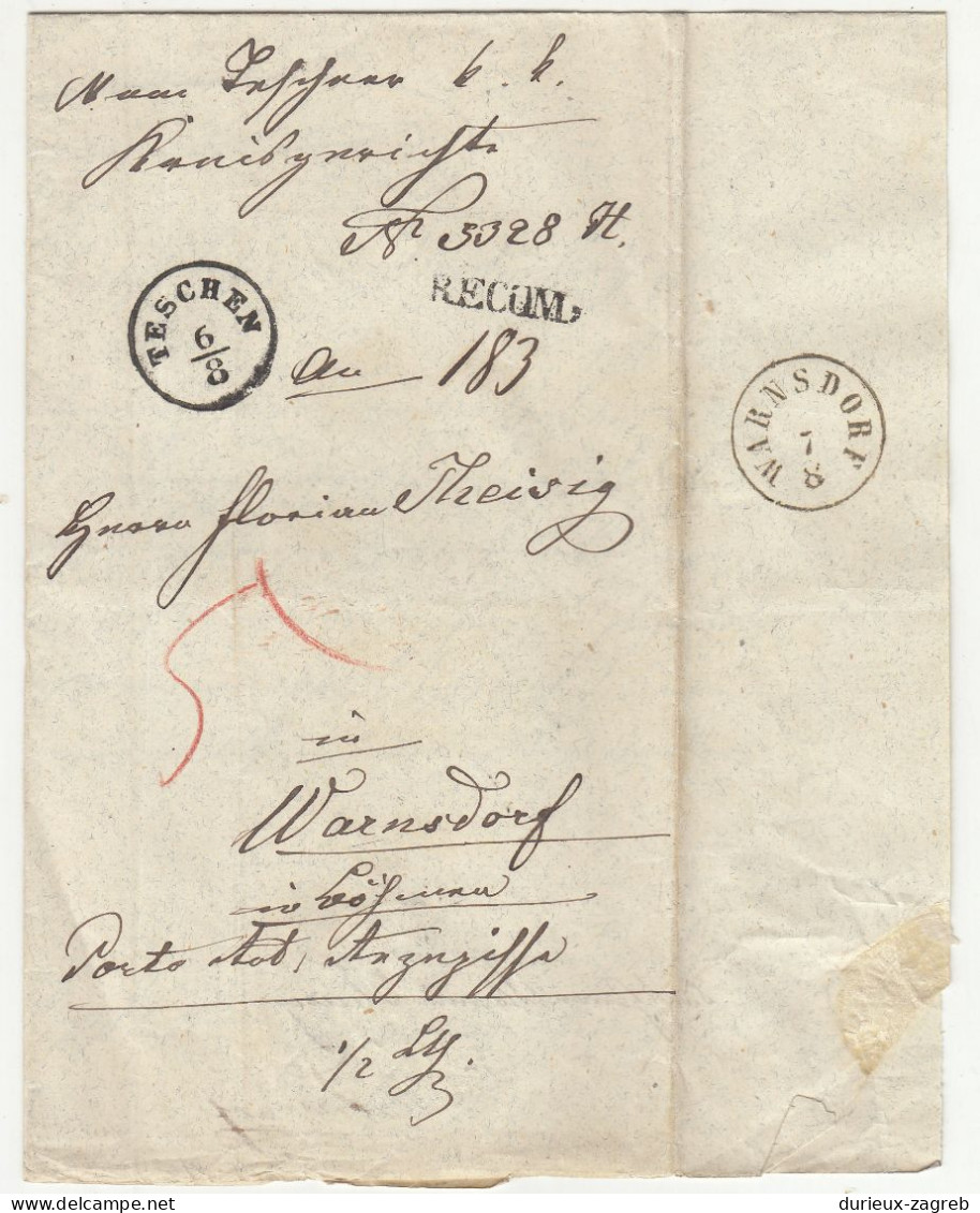 Ex Offo Letter Cover Posted 1867 Teschen To Warnsdorf B240510 - ...-1918 Préphilatélie