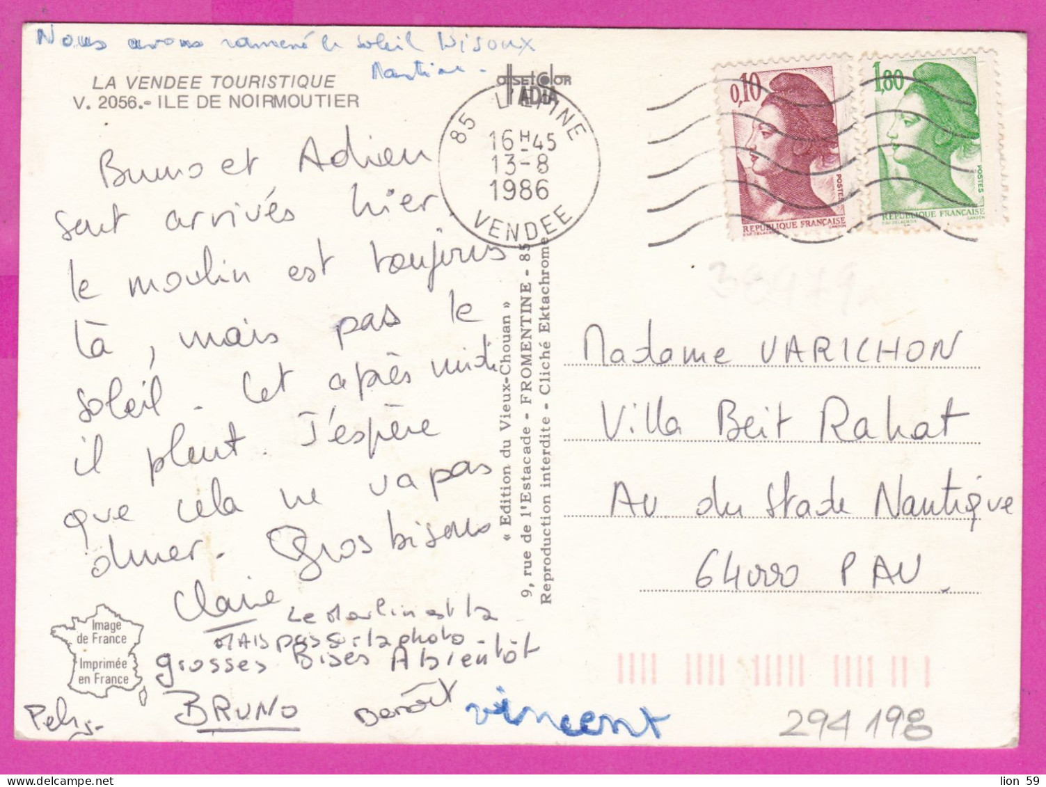 294198 / France - Île De Noirmoutier, Vendee Touristique PC 1986 L'Épine  Vendee USED 0.10+1.80 Fr. Liberty Of Gandon - 1982-1990 Liberty Of Gandon