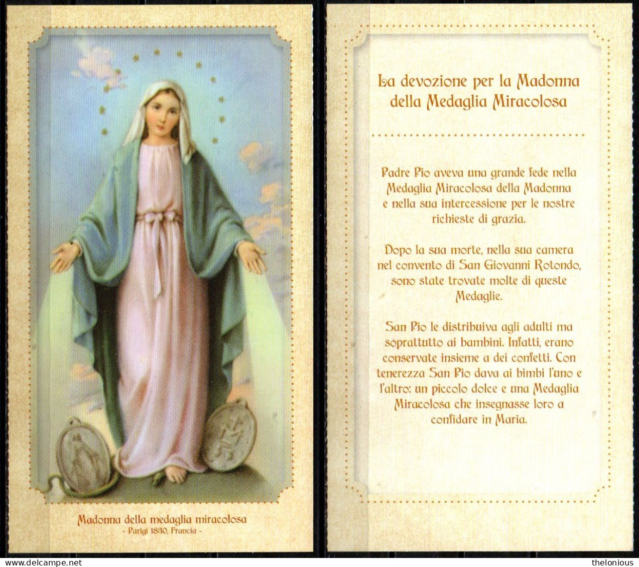 * Santino - Madonna Della Medaglia Miracolosa - Parigi 1830, Francia - Images Religieuses