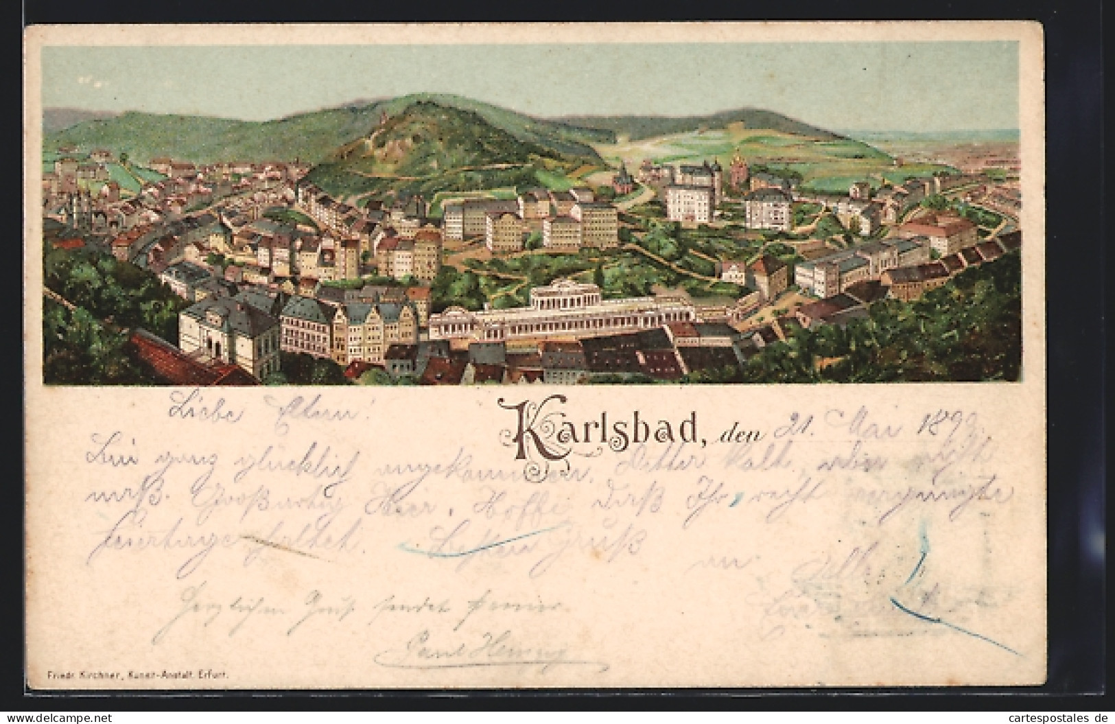 Lithographie Karlsbad, Gesamtansicht Aus Der Vogelschau  - Tchéquie